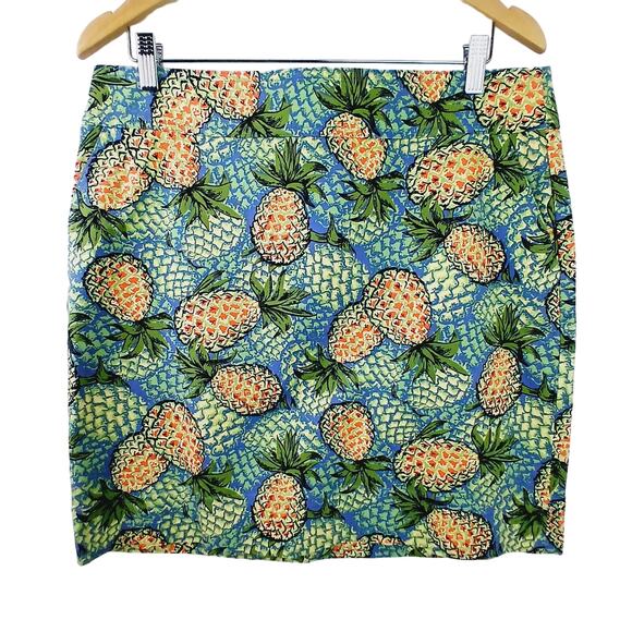 Talbots SZ 14P Novelty Pineapple Print Cotton Spandex Skirt Pockets - Picture 1 of 6